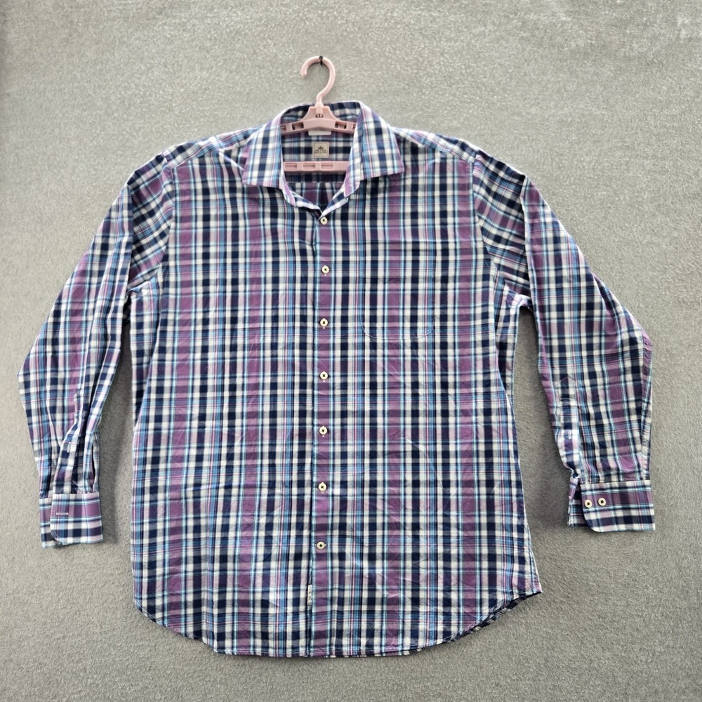 Peter Millar Men Button‎ Up Shirt EXTRA LARGE Purple Plaid Long Sleeve